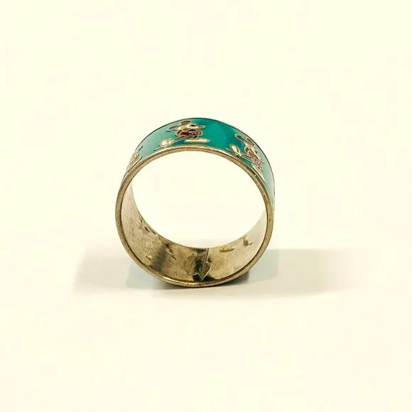 Mickey Mouse Ring Vintage 1970s Metal and Enamel Wide Ring Size 8 - Picture 6 of 10